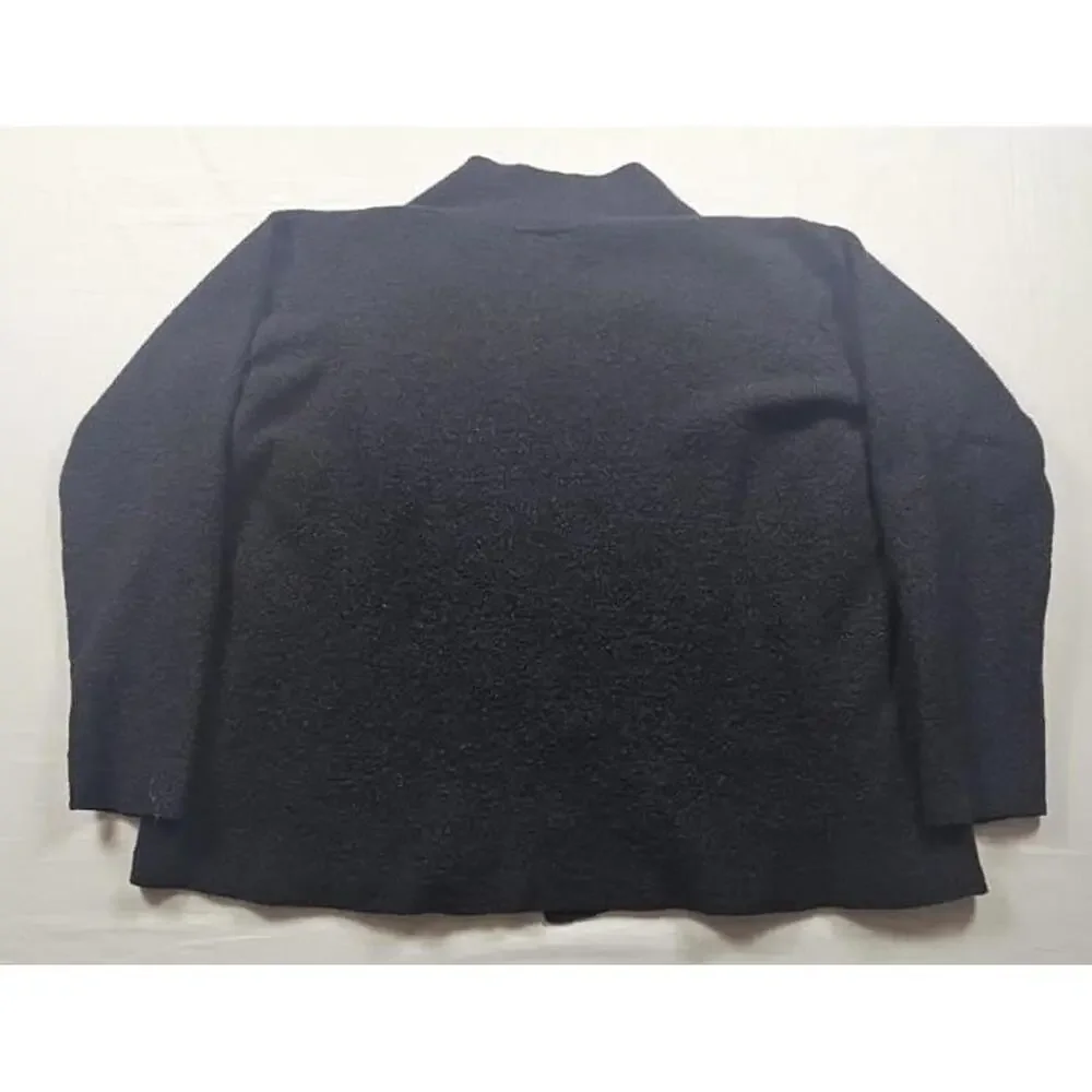 EILEEN FISHER Women's Wool Asymmetrical‎ Open Front Cardigan Black/Grey Size L